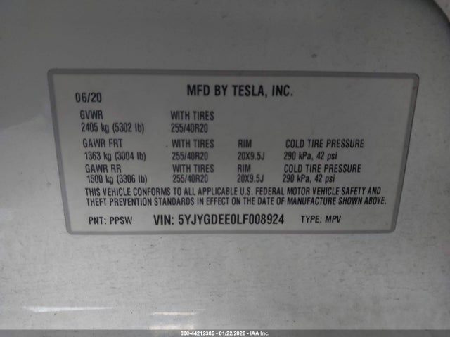 2020 TESLA MODEL Y 5YJYGDEE0LF008924 Photo 8