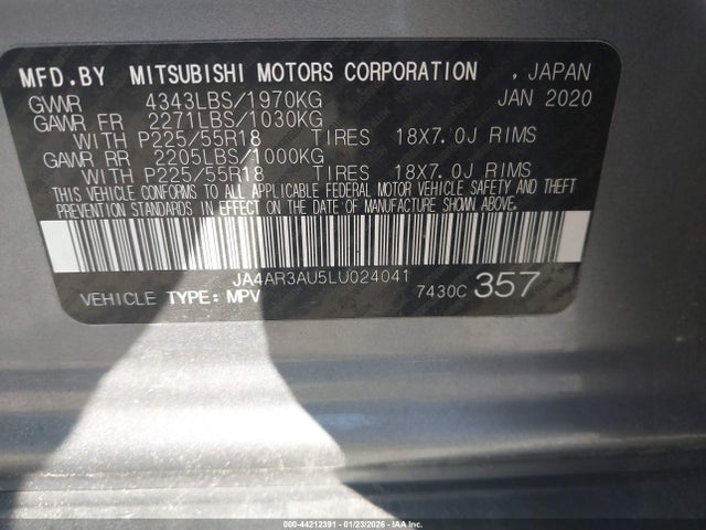 Aukcja sprzedaży 2020 Mitsubishi Outlander Sport 2.0 Be Awc/2.0 Es Awc/2.0 Se Awc/2.0 Sp Awc, vin: JA4AR3AU5LU024041, numer aukcji: 44212391