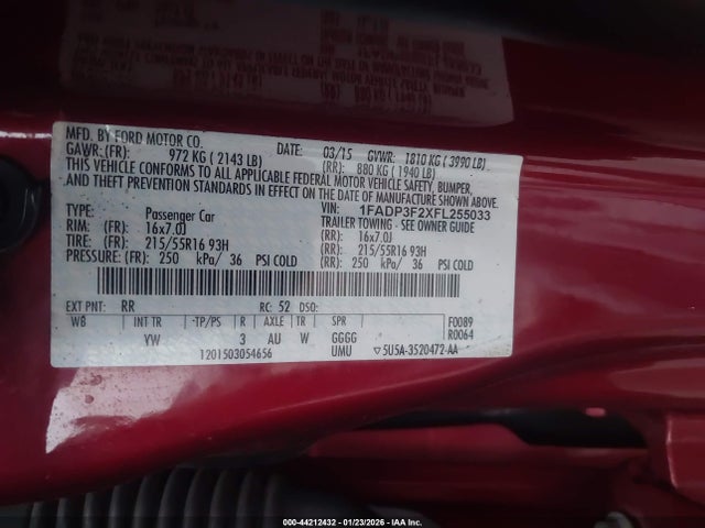 1FADP3F2XFL255033 Ford FOCUS SE