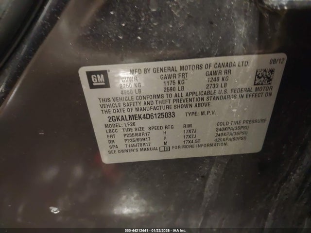 Aukcja sprzedaży 2013 Gmc Terrain Sle-1, vin: 2GKALMEK4D6125033, numer aukcji: 44212441