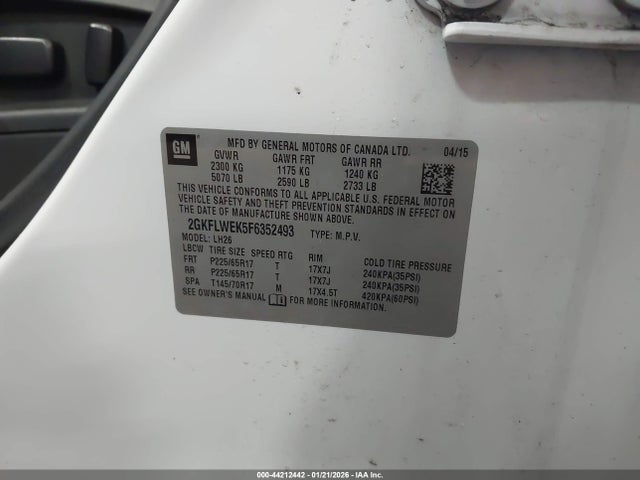 Продаж на аукціоні авто 2015 Gmc Terrain Sle-2, vin: 2GKFLWEK5F6352493, номер лоту: 44212442