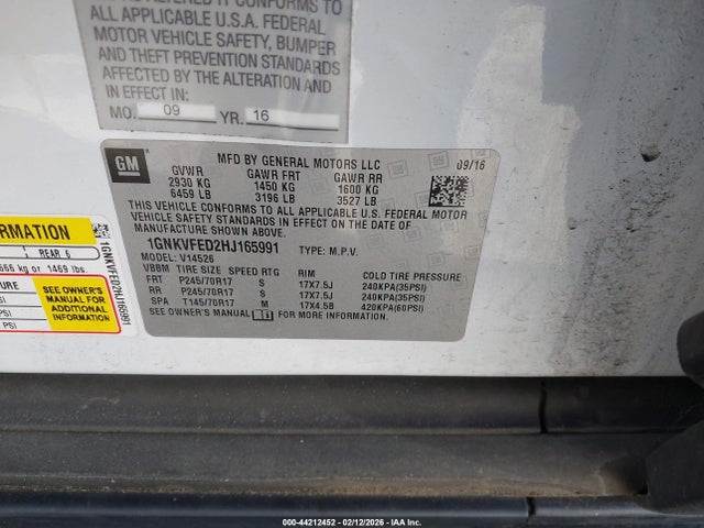 1GNKVFED2HJ165991 Chevrolet Traverse Ls