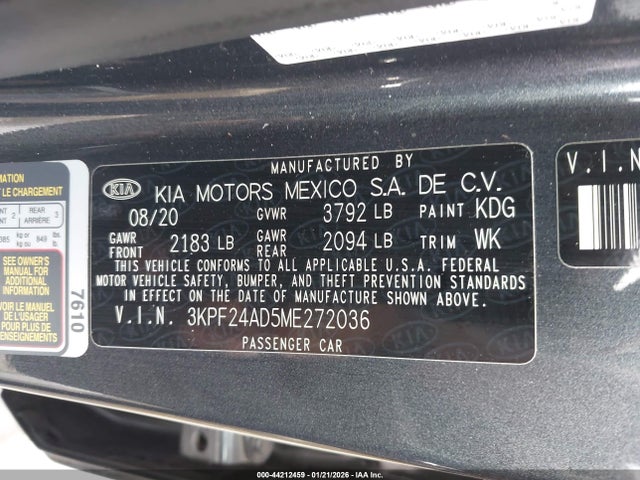 3KPF24AD5ME272036 KIA Forte Lxs
