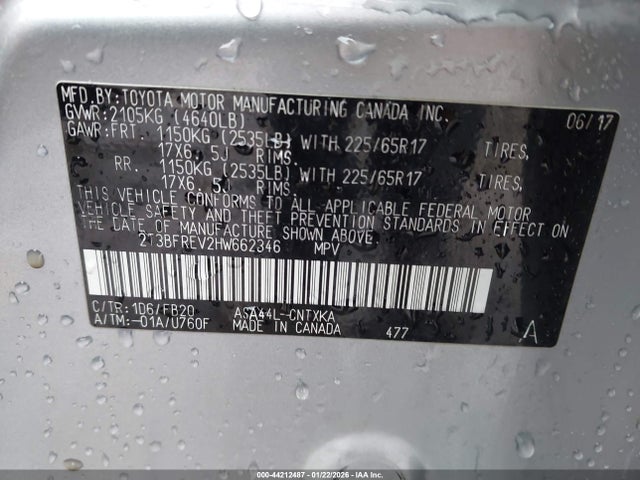 2T3BFREV2HW662346 Toyota RAV4 LE