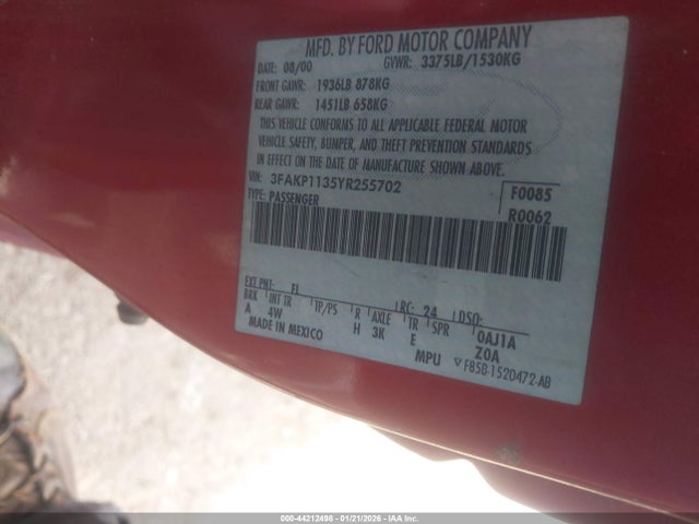 2000 FORD ESCORT 3FAKP1135YR255702 Photo 8