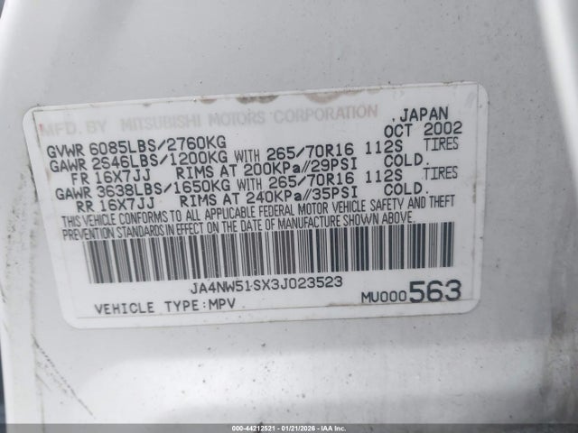 2003 MITSUBISHI MONTERO JA4NW51SX3J023523 Photo 8