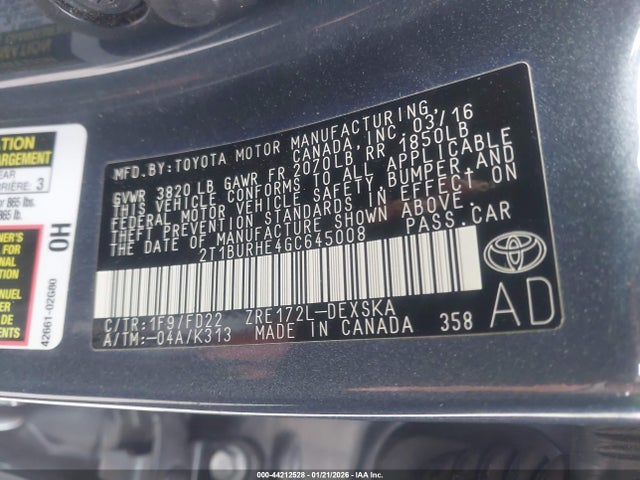 2T1BURHE4GC645008 Toyota Corolla S Plus
