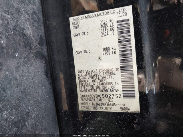 1N4AA6CV5MC502752 Nissan Maxima Sv Xtronic Cvt