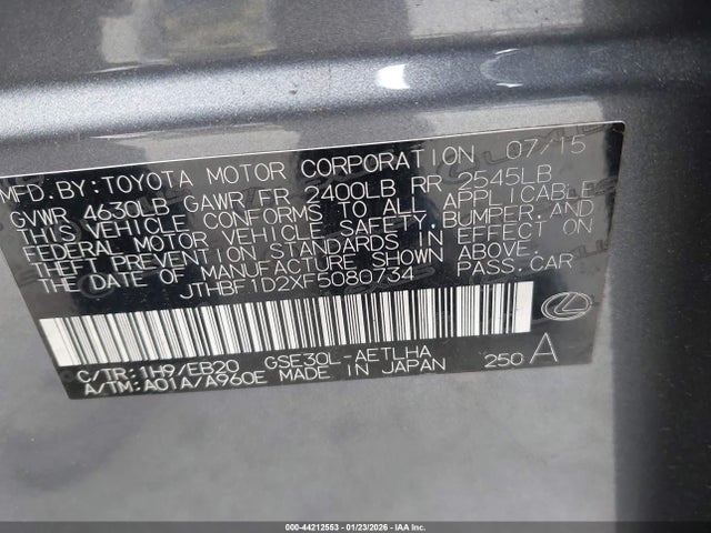 Продажа на аукционе авто 2015 Lexus Is 250, vin: JTHBF1D2XF5080734, номер лота: 44212553