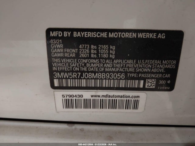 44212554 :رقم المزاد ، 3MW5R7J08M8B93056 vin ، 2021 Bmw 330i Xdrive مزاد بيع