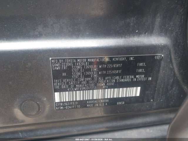 4T3LWRFVXMU041255 Toyota Rav4 Hybrid Le