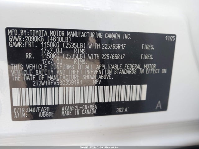 2T3W1RFV5SC359181 Toyota Rav4 Xle