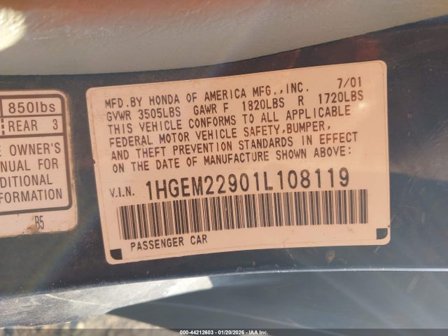 2001 HONDA CIVIC 1HGEM22901L108119 Photo 8