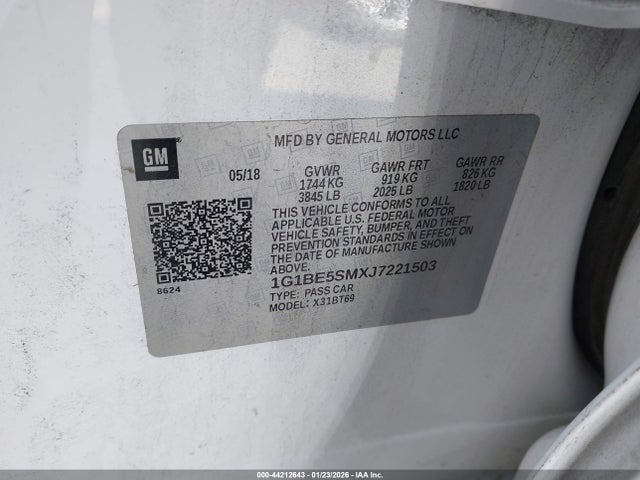 1G1BE5SMXJ7221503 Chevrolet Cruze Lt Auto