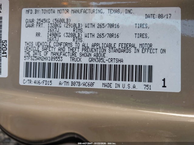 5TFSZ5AN2HX109553 Toyota Tacoma Trd Off Road
