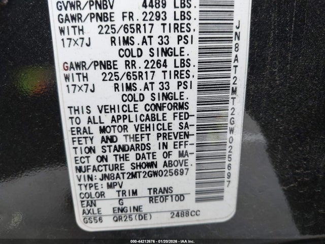 JN8AT2MT2GW025697 Nissan ROGUE S