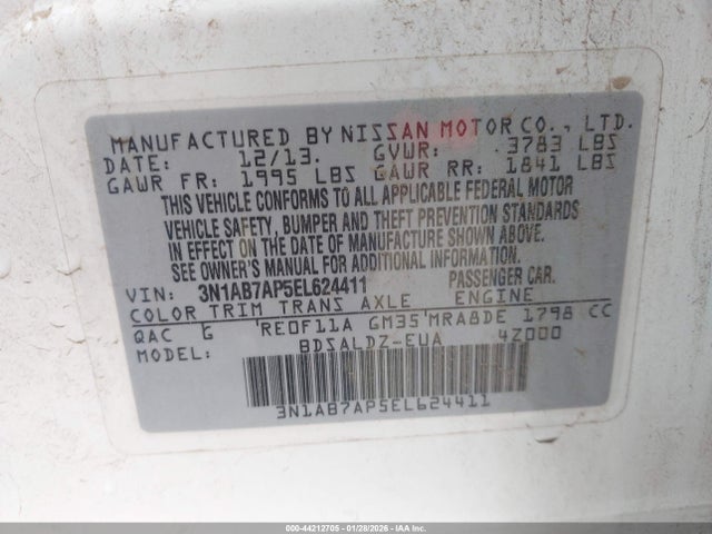 3N1AB7AP5EL624411 Nissan SENTRA SV