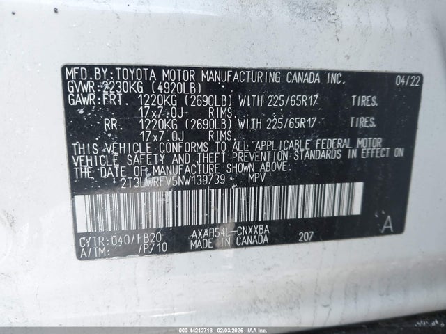 2T3LWRFV5NW139739 Toyota Rav4 Hybrid Le