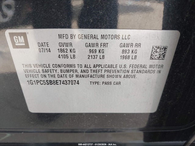 1G1PC5SB8E7437074 Chevrolet Cruze 1lt Auto