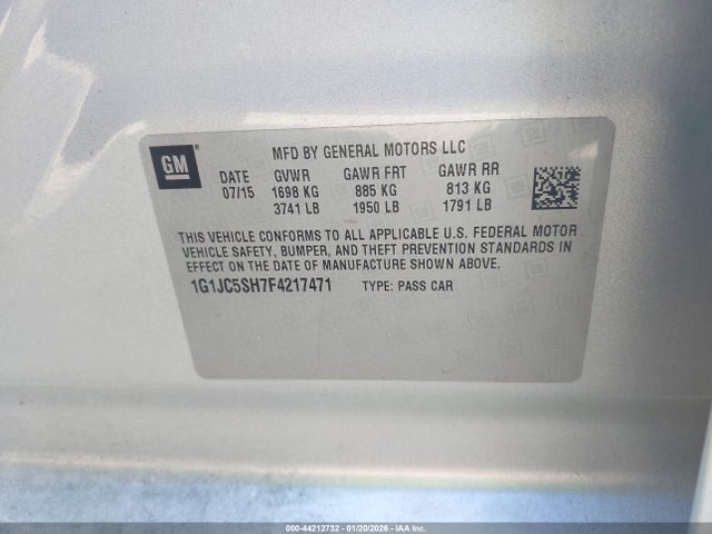 1G1JC5SH7F4217471 Chevrolet Sonic Lt Auto