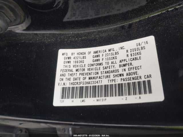 1HGCR2F50HA030477 Honda Accord Sport