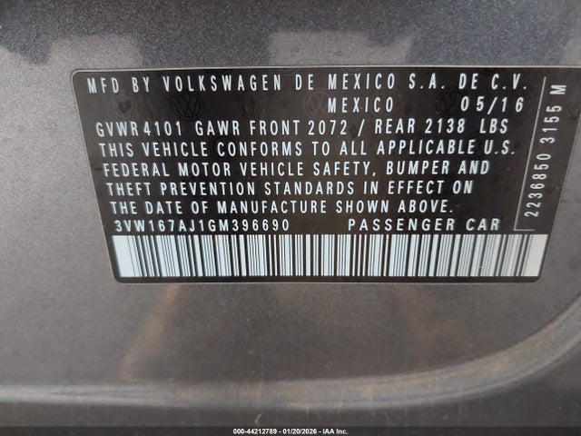 3VW167AJ1GM396690 Volkswagen Jetta 1.4t S