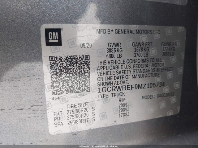 1GCRWBEF9MZ105734 Chevrolet Silverado 1500 2wd Standard Bed Custom