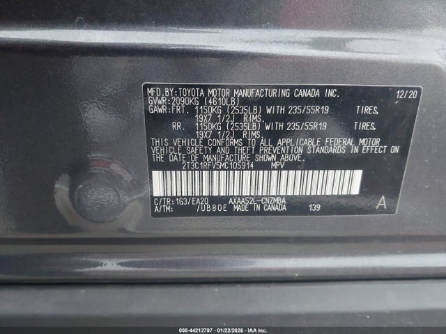 2T3C1RFV5MC105914 Toyota Rav4 Xle Premium