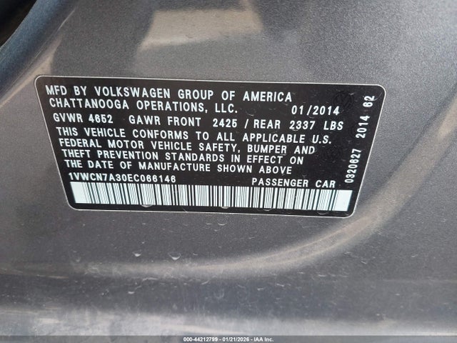 2014 VOLKSWAGEN PASSAT 1VWCN7A30EC066146 Photo 8