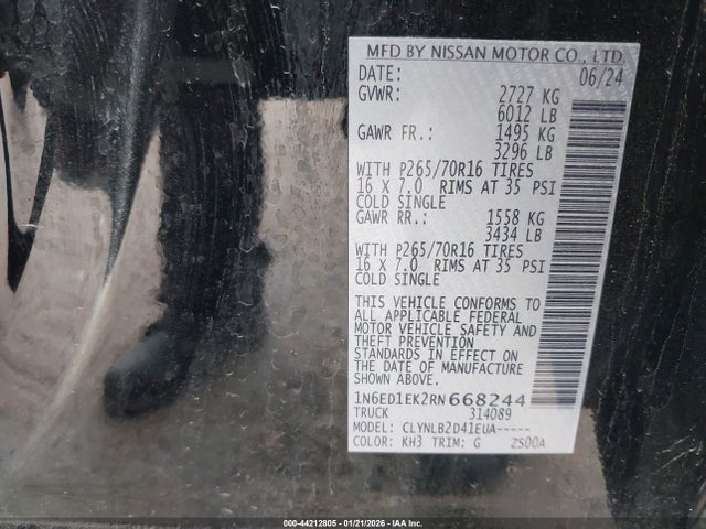 1N6ED1EK2RN668244 Nissan Frontier Sv 4x4