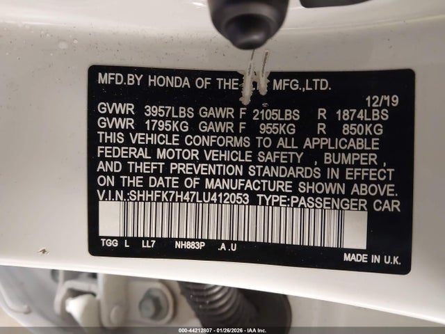 SHHFK7H47LU412053 Honda Civic Sport