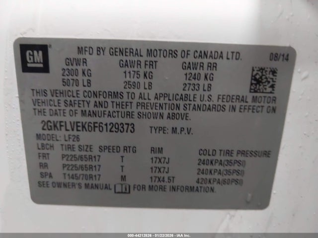 44212826 :رقم المزاد ، 2GKFLVEK6F6129373 vin ، 2015 Gmc Terrain Sle-1 مزاد بيع