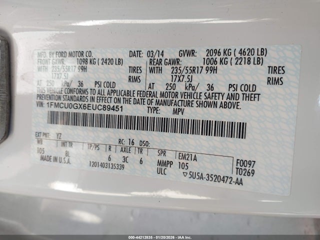 Ford ESCAPE SE 2014 1FMCU0GX6EUC89451 Image 9
