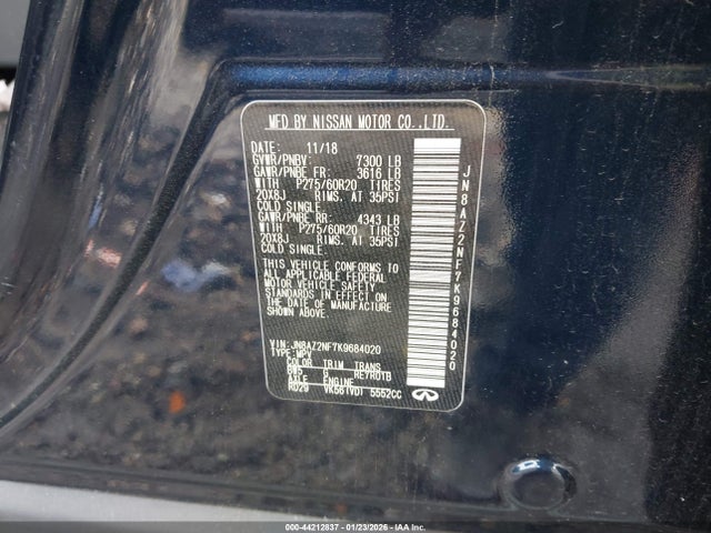 2019 Infiniti Qx80 Luxe მანქანა იყიდება აუქციონზე, vin: JN8AZ2NF7K9684020, აუქციონის ნომერი: 44212837