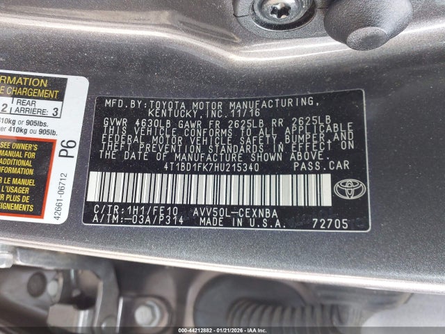 4T1BD1FK7HU215340 Toyota Camry Hybrid Le