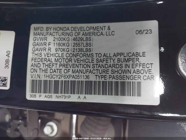 1HGCY2F6XPA051136 Honda Accord Hybrid Ex-l