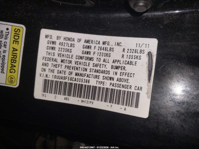 2012 ACURA TL 19UUA9F58CA005386 Photo 8