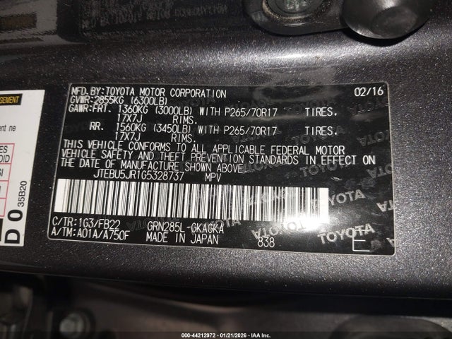 JTEBU5JR1G5328737 Toyota 4RUNNER SR5