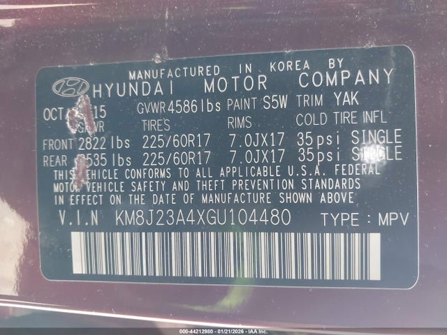 Hyundai TUCSON SE 2016 KM8J23A4XGU104480 Image 9