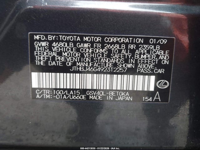 2009 LEXUS ES 350 JTHBJ46G492312257 Photo 8