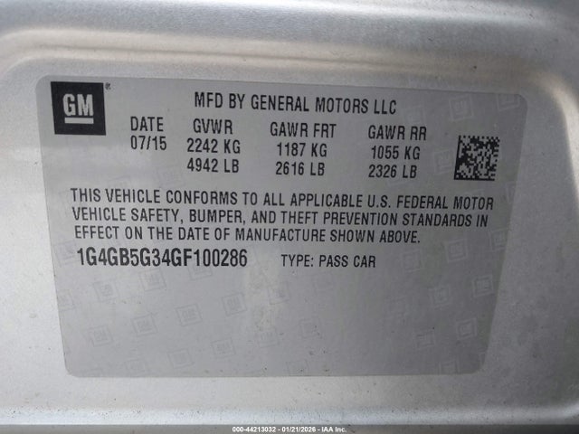 2016 Buick Lacrosse Leather მანქანა იყიდება აუქციონზე, vin: 1G4GB5G34GF100286, აუქციონის ნომერი: 44213032