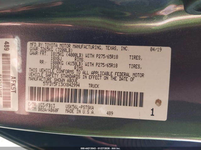 5TFDY5F13KX842994 Toyota Tundra Sr5 5.7l V8