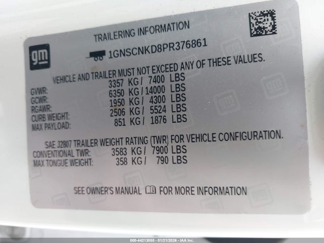 1GNSCNKD8PR376861 Chevrolet Tahoe 2wd Lt