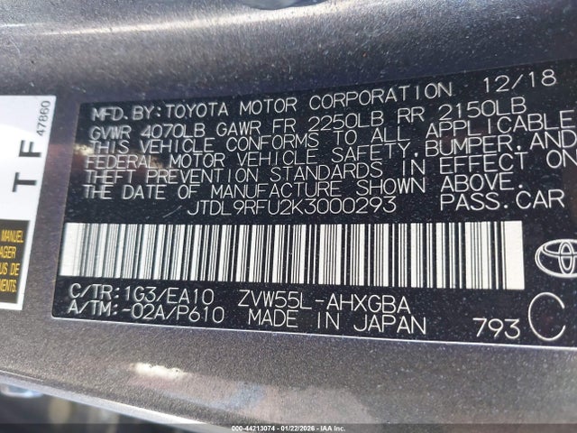 JTDL9RFU2K3000293 Toyota PRIUS XLE