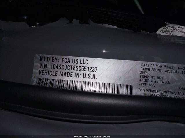 44213080 :رقم المزاد ، 1C4SDJCT8SC551237 vin ، 2025 Dodge Durango R/t Plus Awd مزاد بيع
