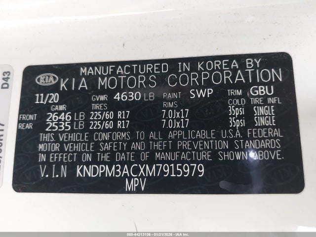 KNDPM3ACXM7915979 KIA Sportage Lx