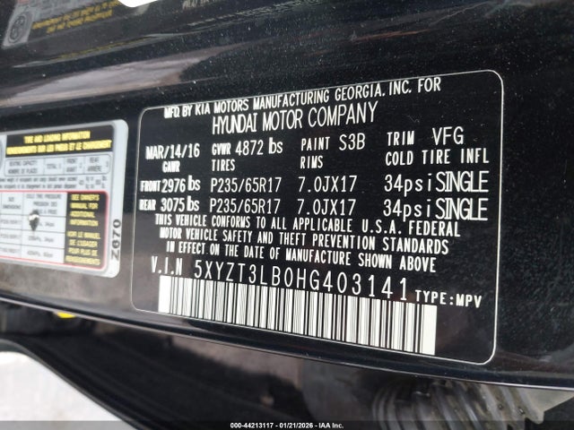 5XYZT3LB0HG403141 Hyundai Santa Fe Sport 2.4l