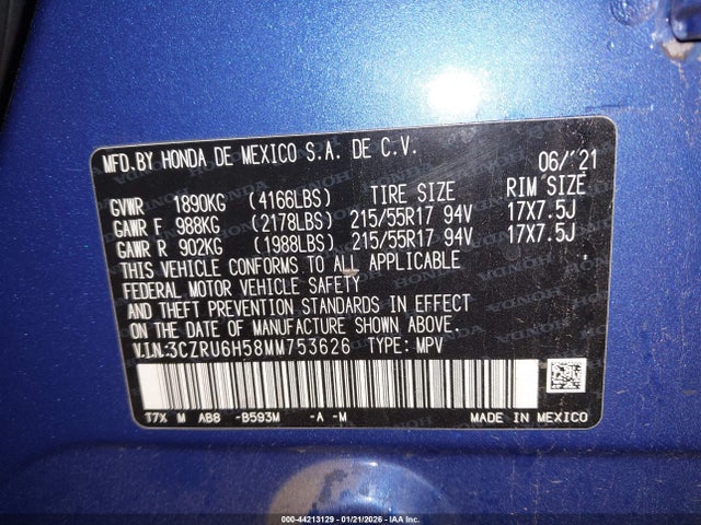 3CZRU6H58MM753626 Honda Hr-v Awd Ex
