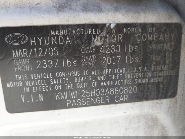 2003 HYUNDAI SONATA KMHWF25H03A860820 Photo 8
