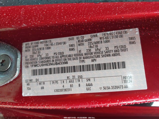 2022 FORD ESCAPE 1FMCU0H63NUB43398 Photo 8